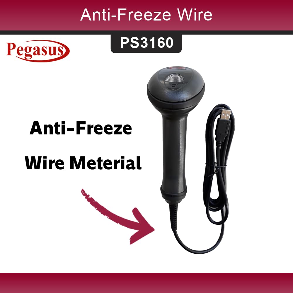 Pegasus PS3160 1D/2D USB Wired Handheld Barcode Scanner - Black