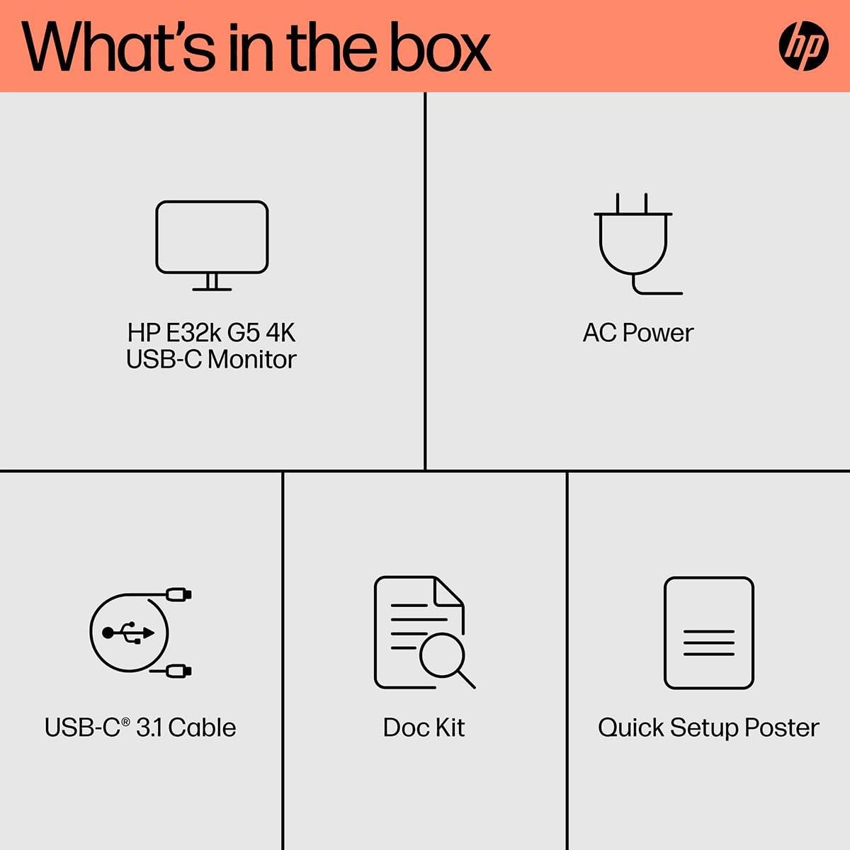 HP E32K G5 31.5" 2160p 4K UHD IPS Panel 99% sRGB Eye Ease USB-C Monitor with Speakers