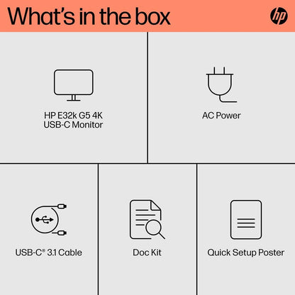 HP E32K G5 31.5" 2160p 4K UHD IPS Panel 99% sRGB Eye Ease USB-C Monitor with Speakers