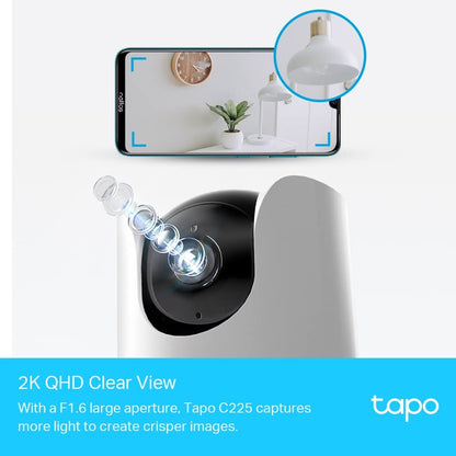 TP-Link Tapo C225 4MP 2K QHD 1440p Pan/Tilt AI Home Security Wi-Fi Camera - White