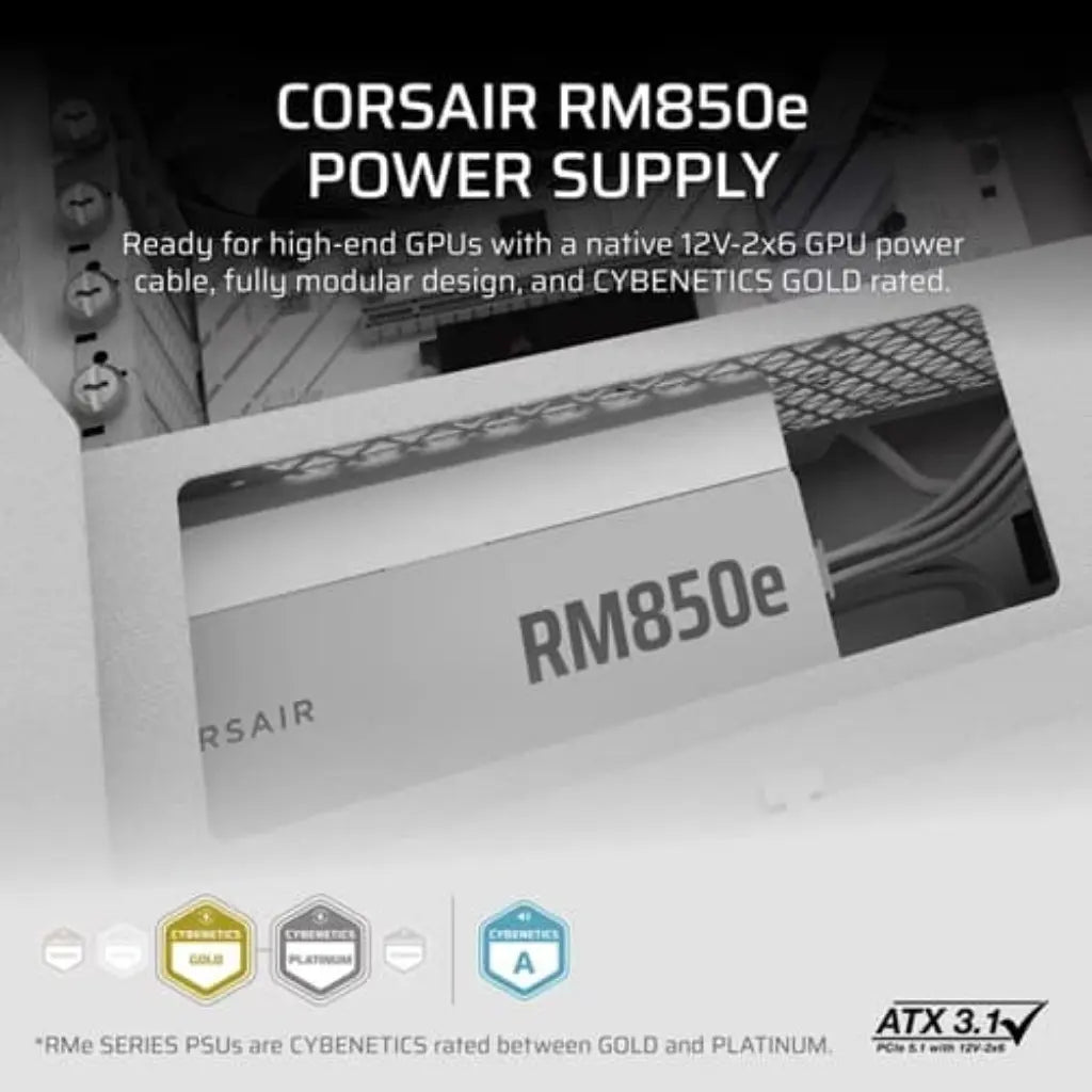 Corsair RMe Series RM850e 850W Gold ATX 3.1 Fully Modular Power Supply - White-tpstech.in