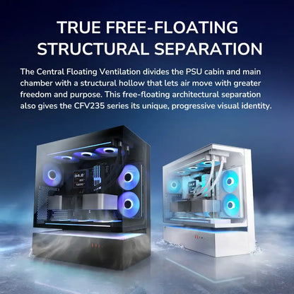 Cougar CFV235 Tempered Glass ATX Mid‑Tower Gaming Case with Central Floating Ventilation - Black-tpstech.in