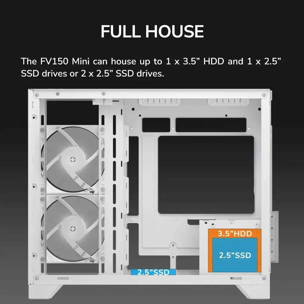 Cougar FV150 Mini RGB Mini Tower Dual‑Chamber PC Case with Tempered Glass - White-tpstech.in