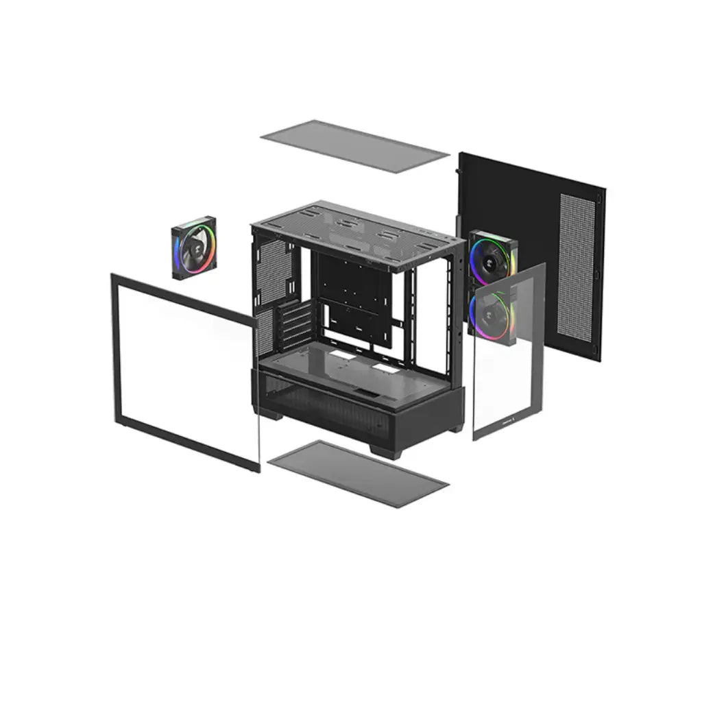 DeepCool CG380 3F Panoramic Dual‑Tempered Glass Micro‑ATX Computer Case - Black-tpstech.in