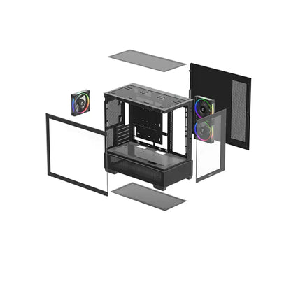 DeepCool CG380 3F Panoramic Dual‑Tempered Glass Micro‑ATX Computer Case - Black-tpstech.in