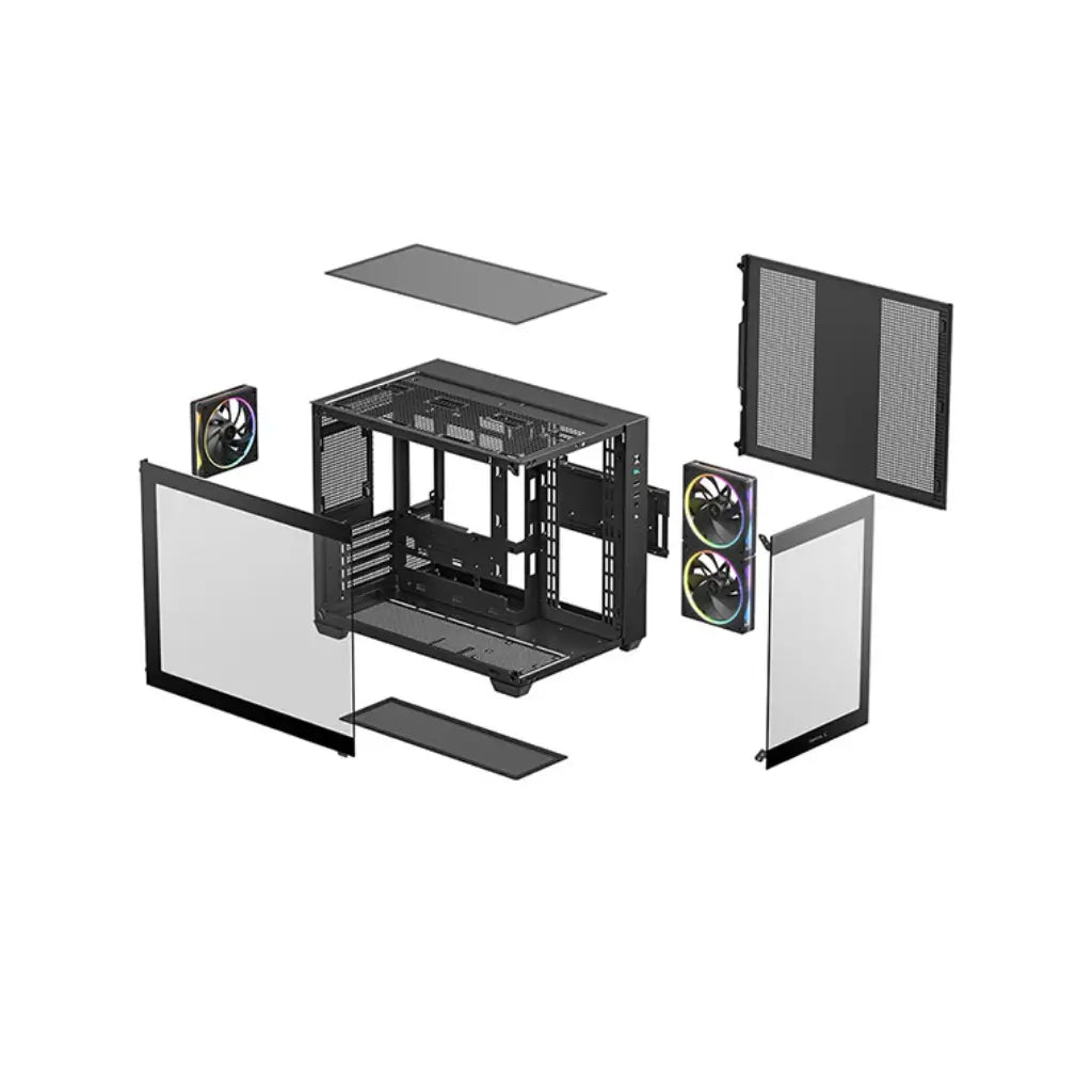Deepcool CG330 3F Panoramic Dual‑Chamber Micro‑ATX Case with Tempered Glass - Black-tpstech.in