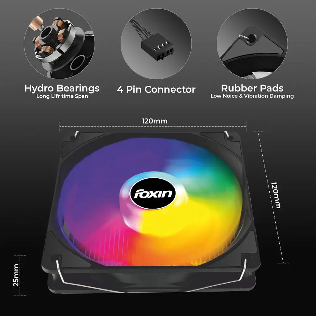 Foxin FCF 004 120mm RGB CPU Cooling Fan 1800 RPM 4 Copper Heat Pipes-tpstech.in