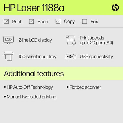 HP Laser MFP 1188A Monochrome Laser Printer (Print,Copy,Scan) 20 PPM-tpstech.in
