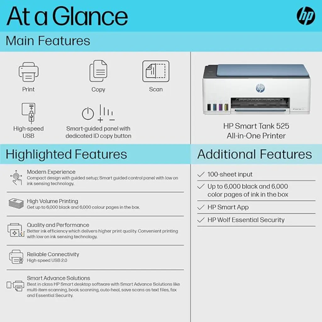 HP Smart Tank 525 All-in-One(Print,Copy,Scan) InkTank Colour Printer-tpstech.in