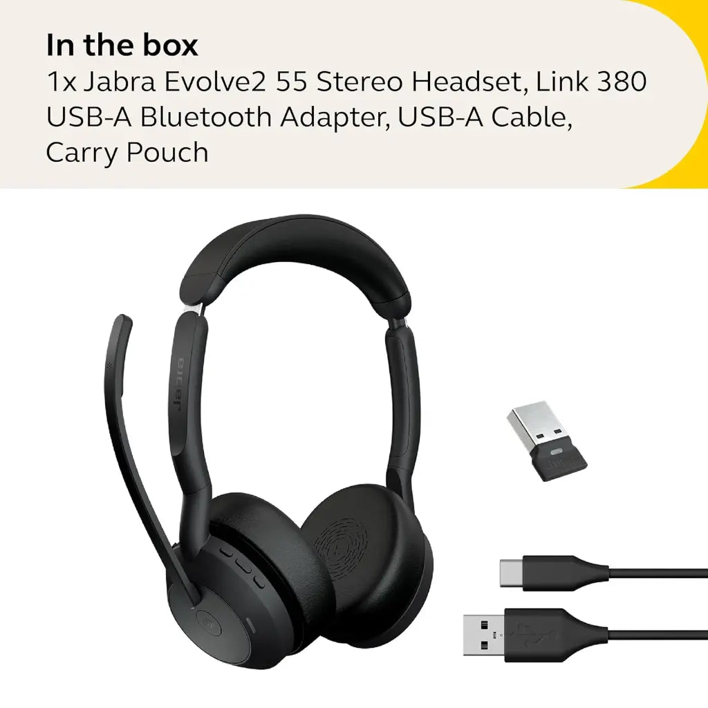 Jabra Evolve2 55 Mono Wireless Bluetooth Headset with USB‑A Adapter-tpstech.in