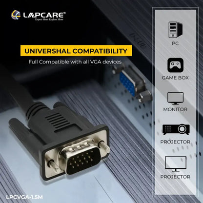 Lapcare Premium VGA Cable 1.5M Male to Male Triple Shielded-tpstech.in