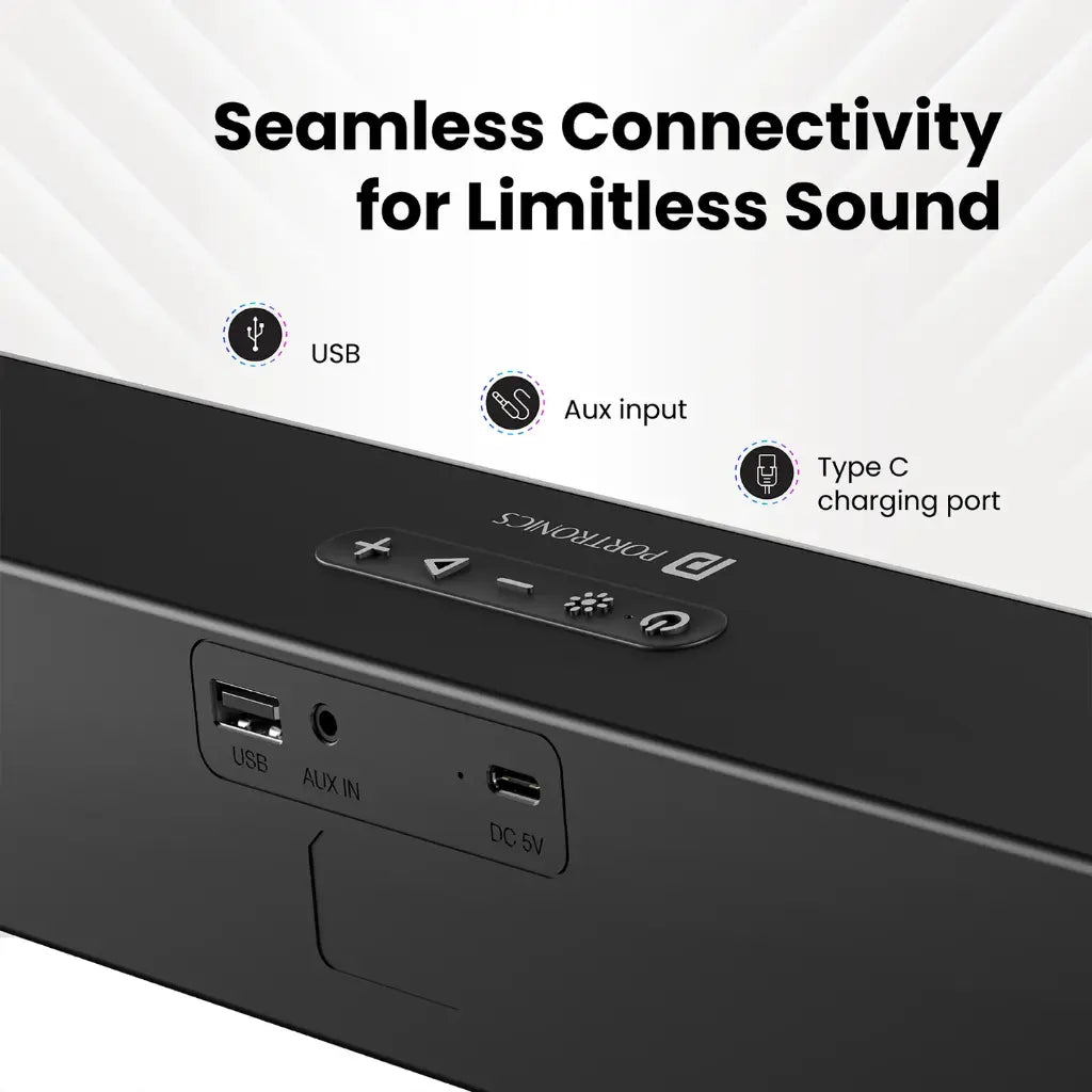 Portronics Decibel 23 16W Bluetooth Soundbar POR 1999 with RGB Lights 5H Playtime-tpstech.in