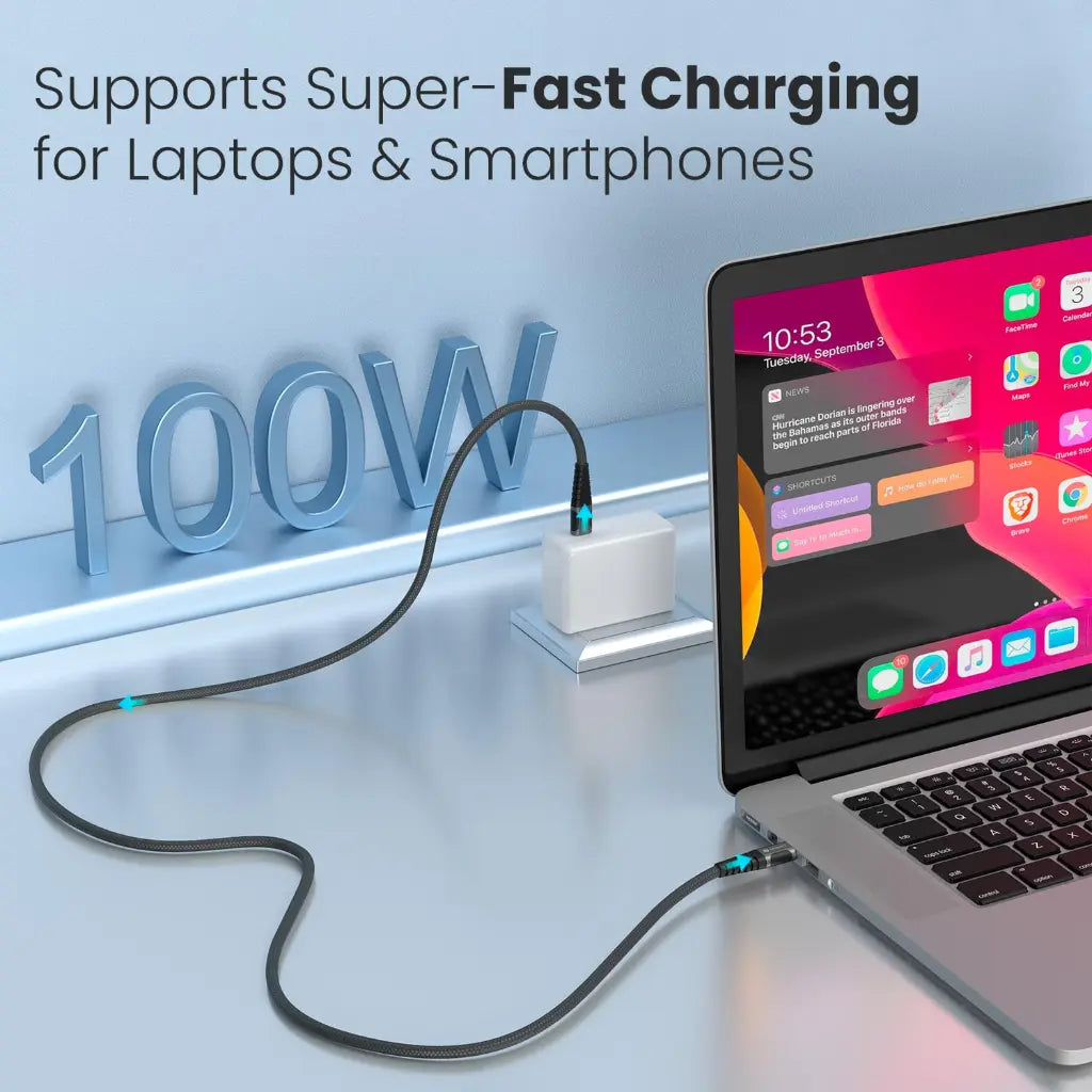 Portronics Flash C POR 2647 100W Type C to Type C Cable 20Gbps Data Transfer 1.5M-tpstech.in