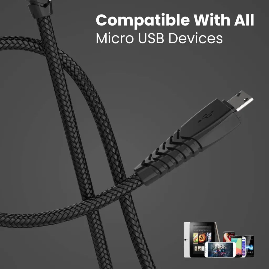 Portronics Konnect B POR 1233 Micro USB Cable 1M 3A Fast Charging - Black-tpstech.in