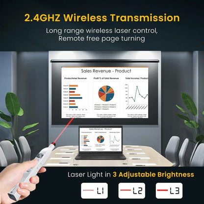 Portronics  POR 2150 SlideMate 2 Wireless Presenter 2.4GHz Rechargeable Red Laser Telescopic Pointer Stylus - White -tpstech.in