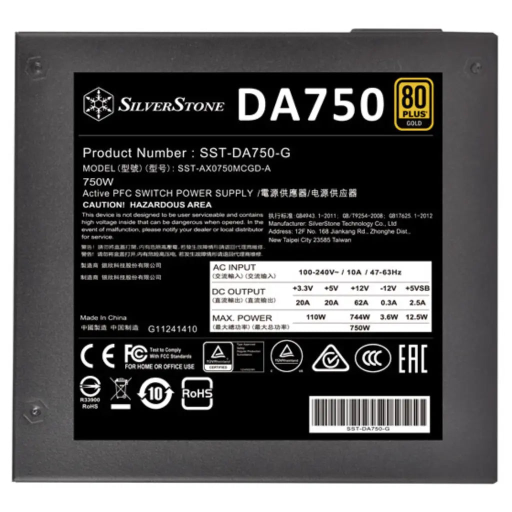 SilverStone DA750‑Gold 750W 80 Plus Gold Fully Modular ATX Power Supply-tpstech.in
