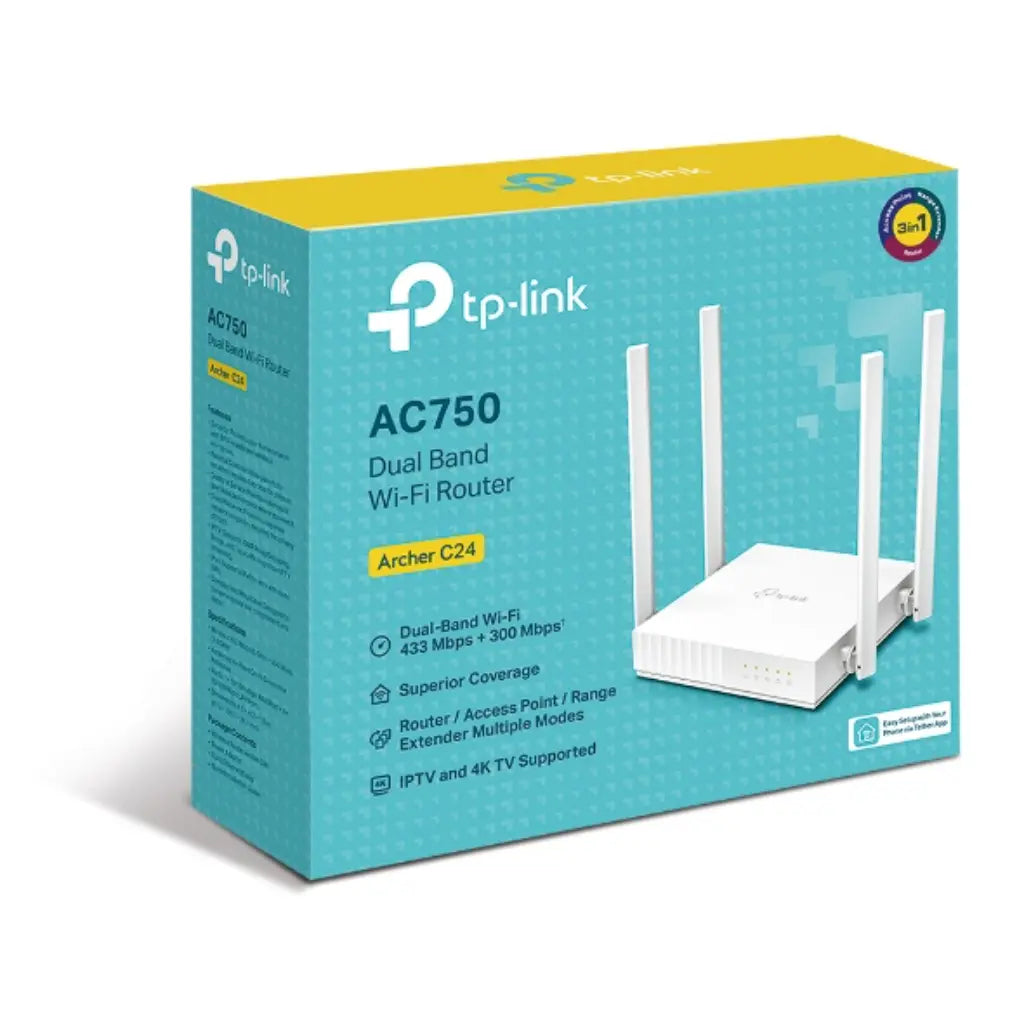 TP-Link Archer C24 AC750 Dual-Band Wi-Fi Router 4 Antennas WPA3 Security-tpstech.in