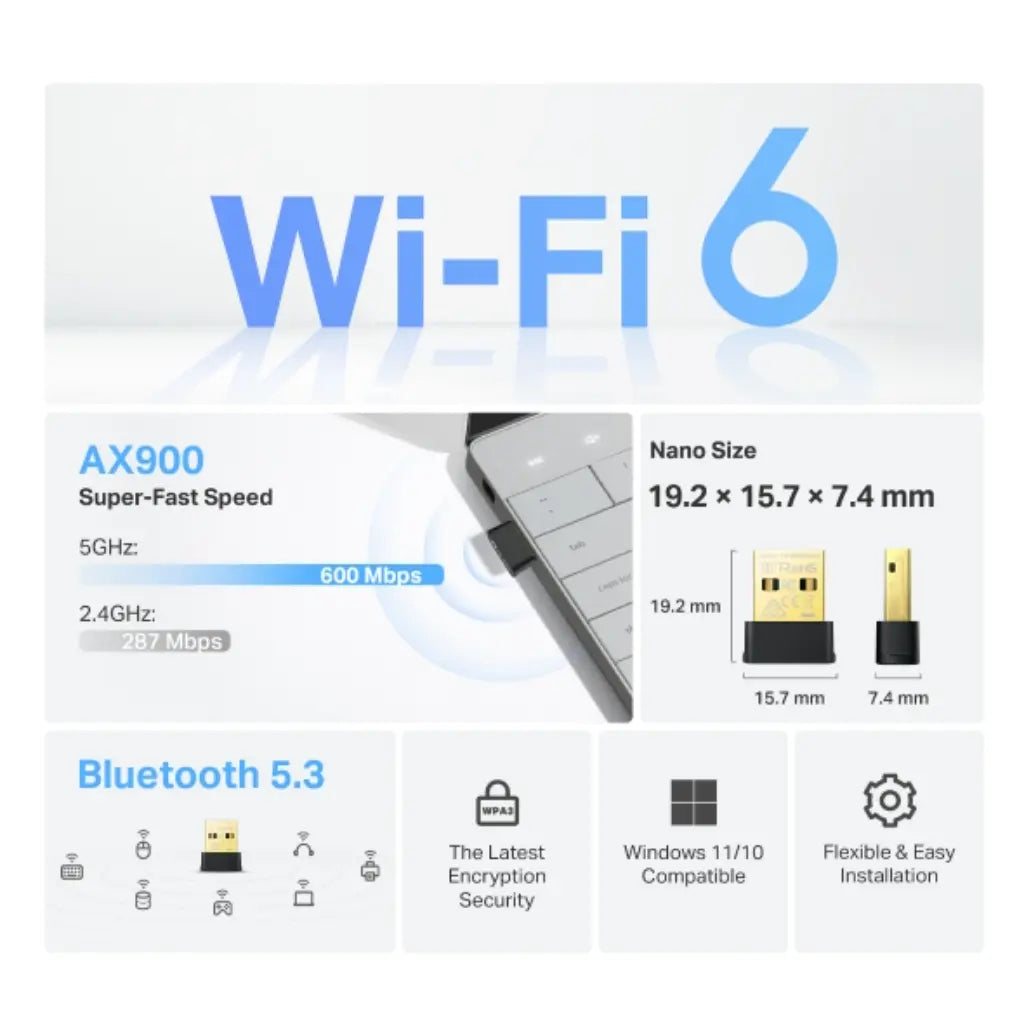 TP-Link Archer TX10UB Nano AX900 Wi-Fi 6 & Bluetooth 5.3 USB Adapter-tpstech.in