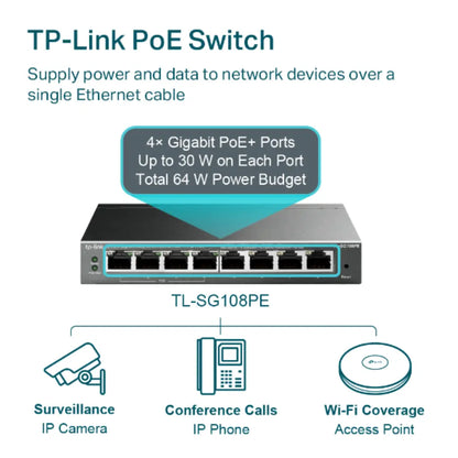 TP-Link TL-SG108PE V5 8-Port Gigabit Easy Smart Switch with 4 PoE+ Ports-tpstech.in