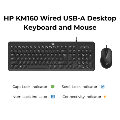 HP KM160 Wired USB-A Desktop Keyboard and Mouse Combo - Black