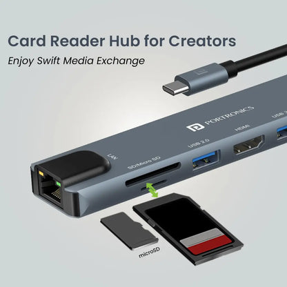 Portronics Mport 8 POR 2149 USB C Hub 8 in 1 with 4K HDMI 100 Mbps