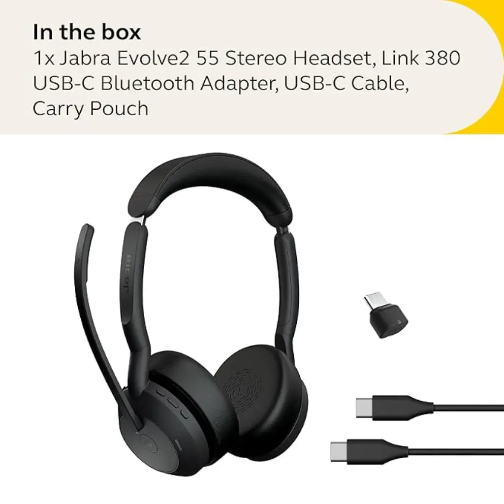 Jabra Evolve2 55 MS Stereo Bluetooth Wireless Headset USB‑C Active Noise Cancellation