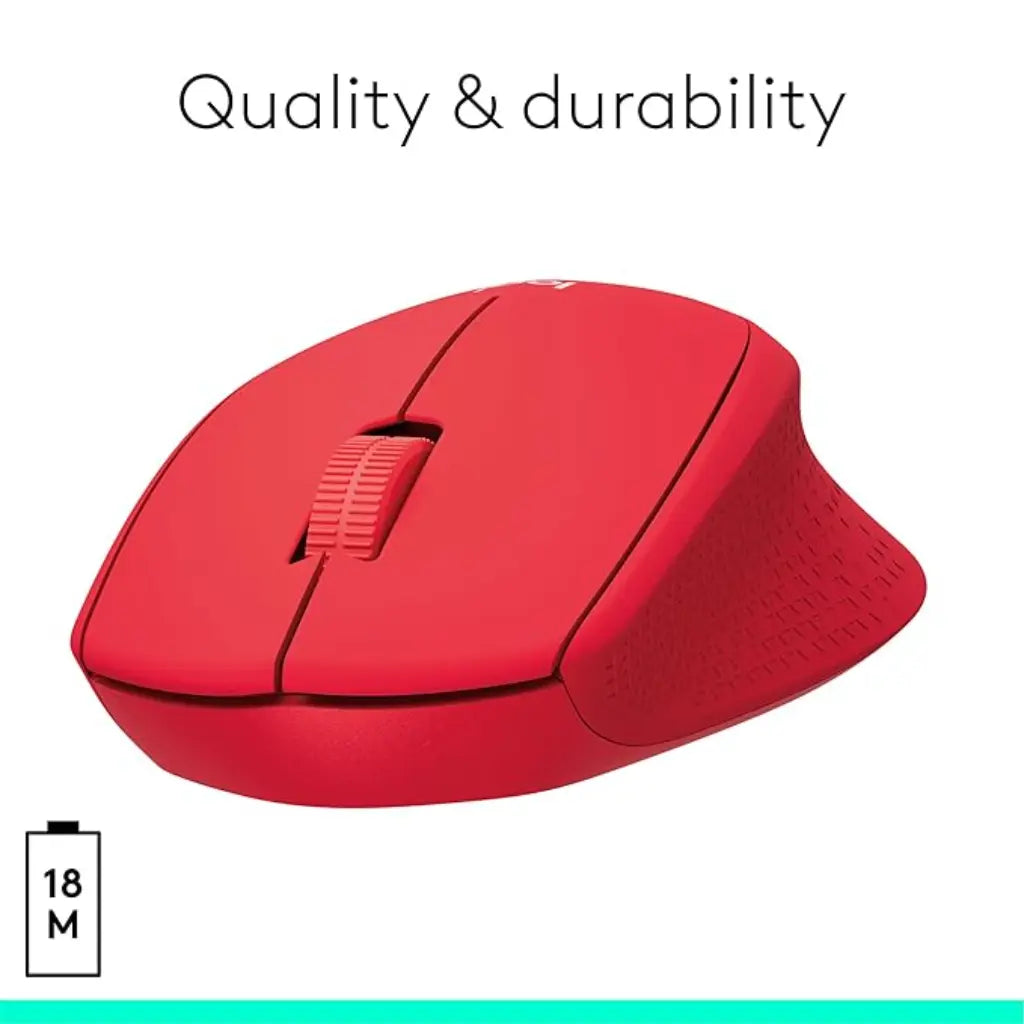 Logitech M331 Silent Plus 2.4GHz Wireless Mouse with USB Nano Reciever - Red