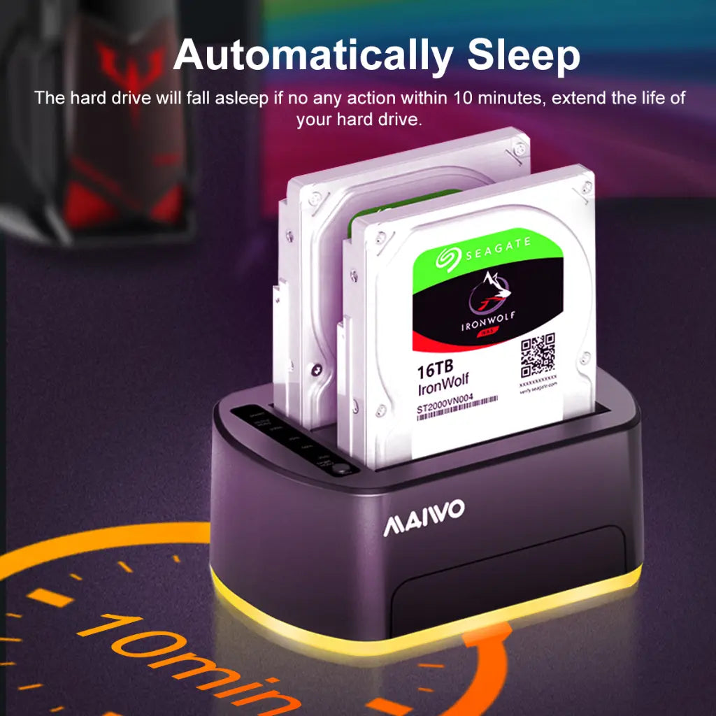 MAIWO K3062B Dual Bay USB 3.0 to SATA Docking Station with RGB 32TB Capacity