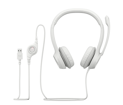 Logitech H390 USB Wired Headphone with Noise Cancelling Rotatable Mic- Off White