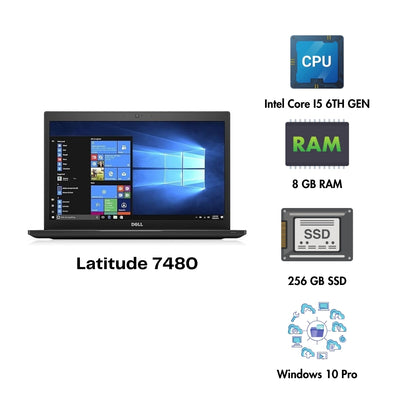 (Refurbished) Dell Latitude 7480 14" Laptop Intel Core i5 6th Gen Win 10 Pro