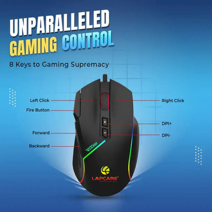 Lapcare Champ LGM-108 Wired RGB Gaming Mouse with 7200 DPI & Anti Slip Grip-tpstech.in