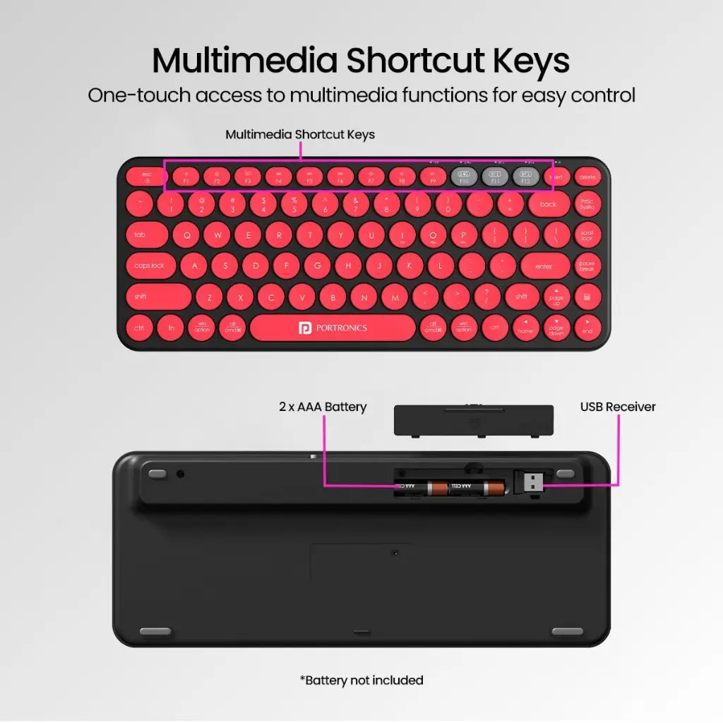 Portronics Bubble 2.0 POR 347 Wireless Keyboard Bluetooth 5.3 and 2.4GHz Dual Mode-tpstech.in