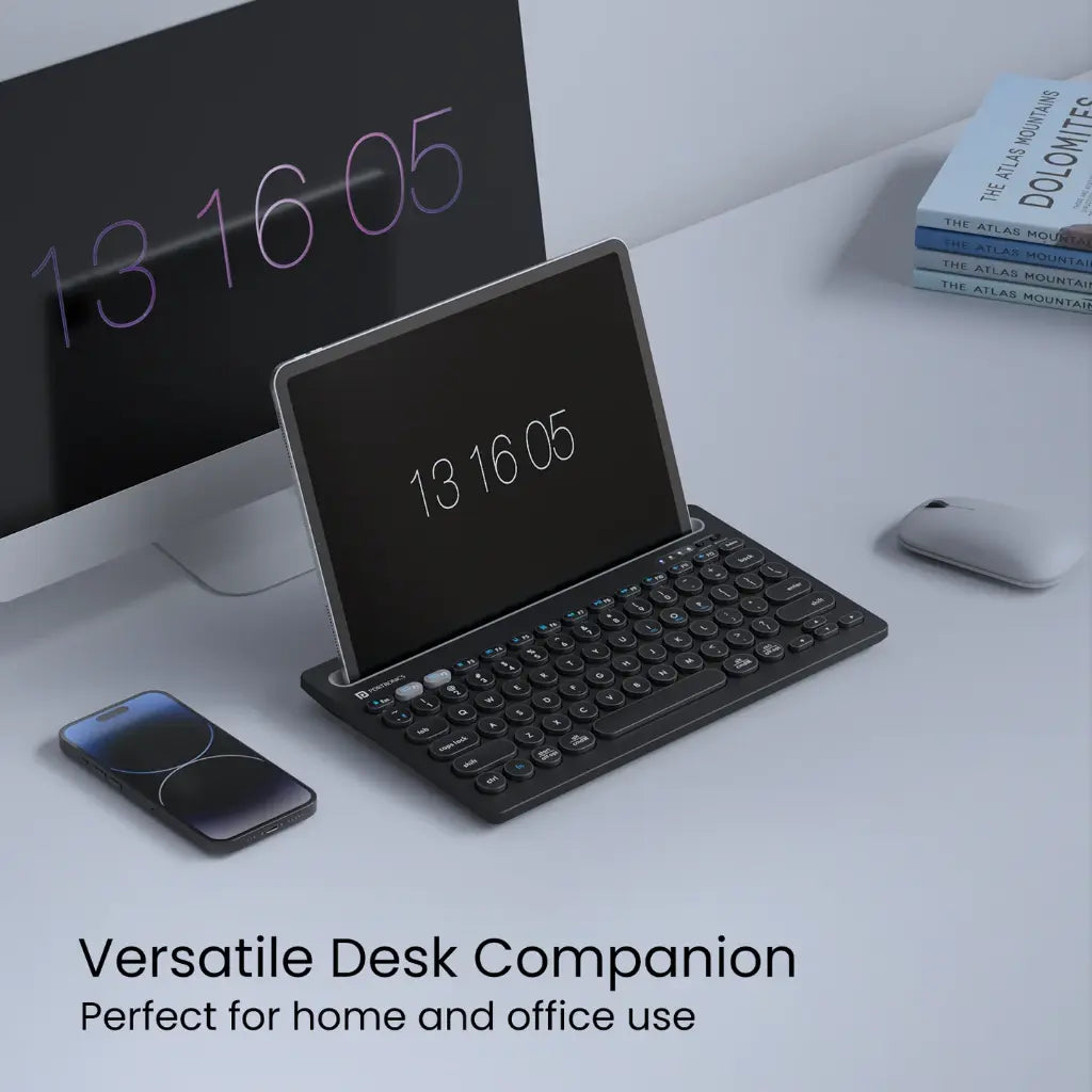 Portronics Bubble Dock POR 2192 Wireless Keyboard with Dual Connectivity Multi Device Pairing with Tablet Holder-tpstech.in