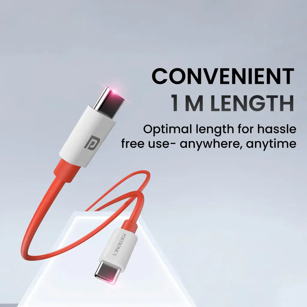 Portronics Konnect Dash Max POR 2067 65W Type C to Type C Fast Charging Cable 1M - Red-tpstech.in