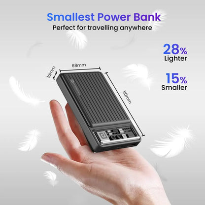 Portronics Luxcell Mini 10K 10000mAh Power Bank 22.5W Fast Charging - Black-tpstech.in