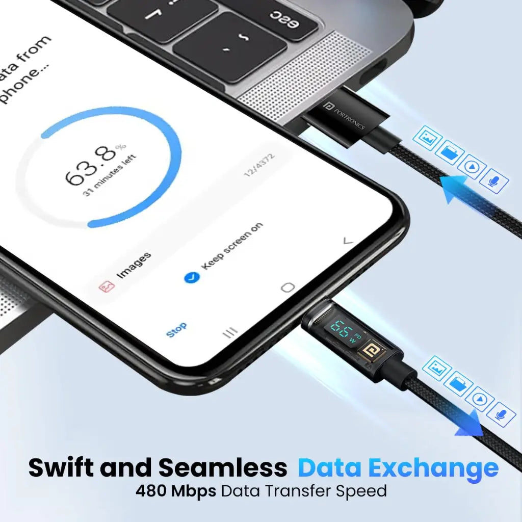 Portronics POR 2050 Konnect View 66W Type C Fast Charging Cable-tpstech.in