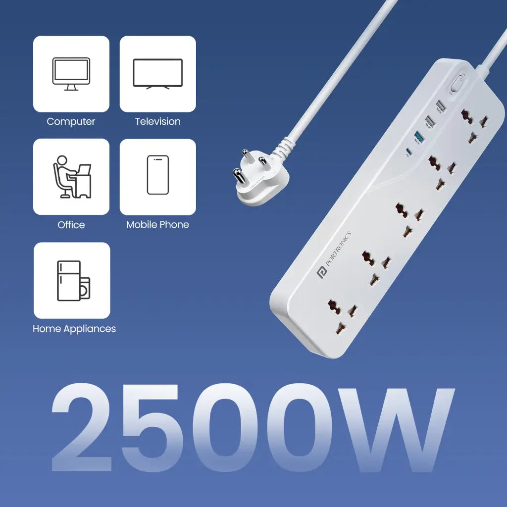 Portronics Power Plate 22 Extension Board with 20W Type-C PD Charging-tpstech.in