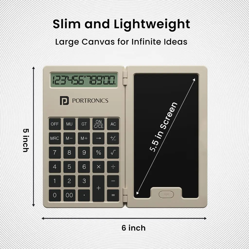 Portronics Ruffpad Calc Mini POR 2078 2 in 1 LCD Writing Pad with 12 Digit Calculator-tpstech.in