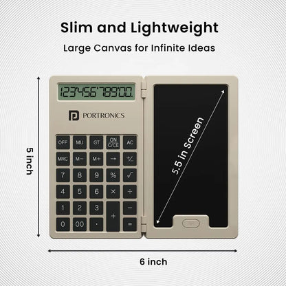Portronics Ruffpad Calc Mini POR 2078 2 in 1 LCD Writing Pad with 12 Digit Calculator-tpstech.in