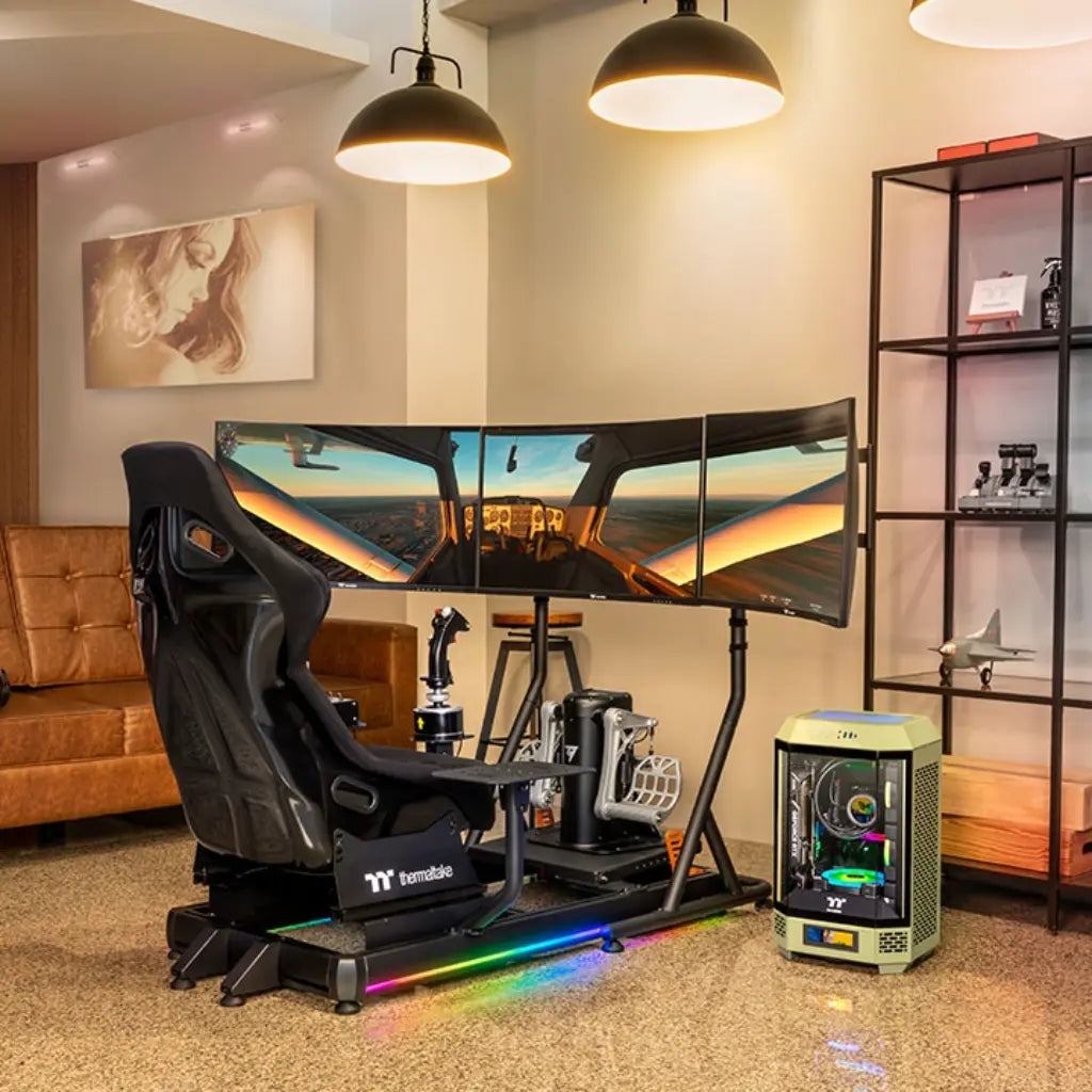 Thermaltake GF500 Flight Simulator Cockpit Snow Aluminum Frame RGB Gaming Seat - Black-tpstechin