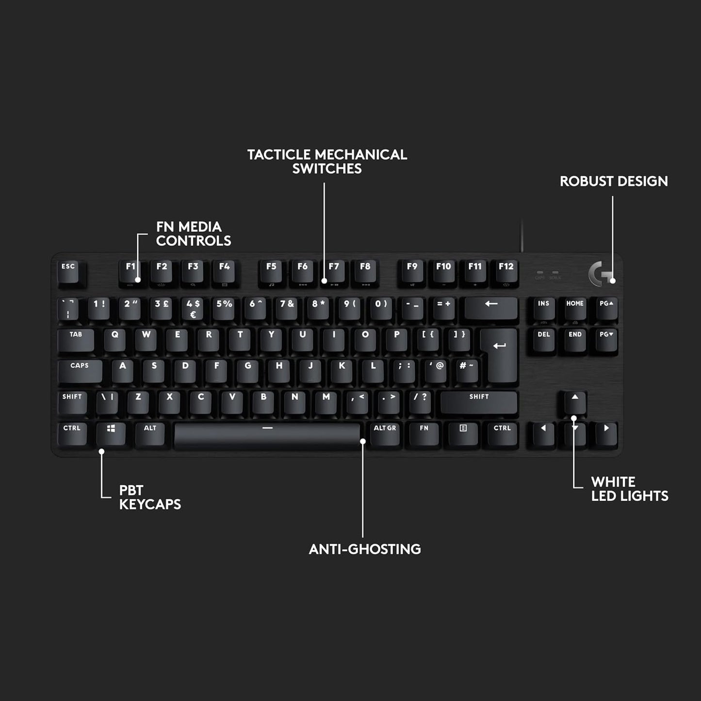 Logitech G413 TKL SE White backlighting Mechanical Gaming Keyboard - Black