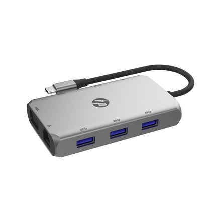 HP 9V565AA USB-C 9-in-1 Multiport Hub with HDMI Ethernet and Fast Charging - Silver