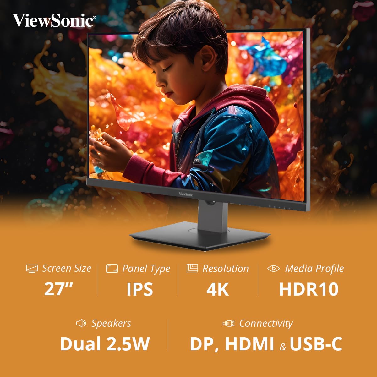 ViewSonic VX2762U-4K 27" 60Hz HDR10 4K UHD IPS HDR10 USB Type-C Monitor with Speakers