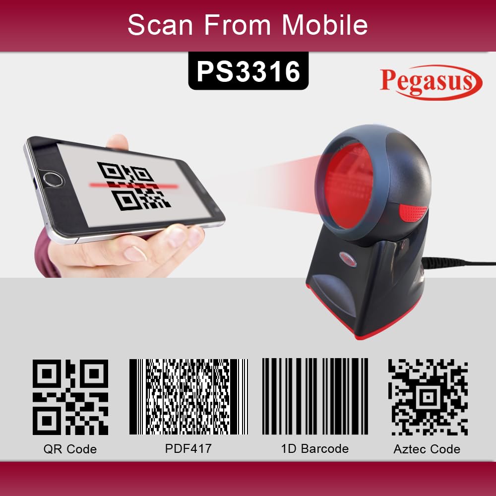 Pegasus PS3316 2D QR Omni Presentation Table Top Hand Free Barcode Scanner