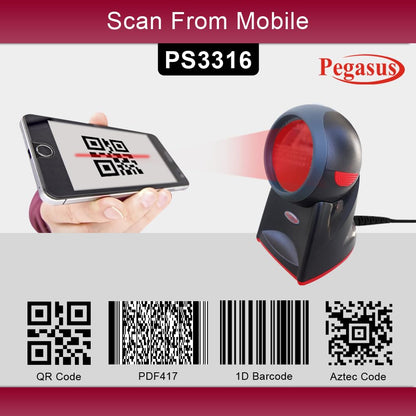 Pegasus PS3316 2D QR Omni Presentation Table Top Hand Free Barcode Scanner