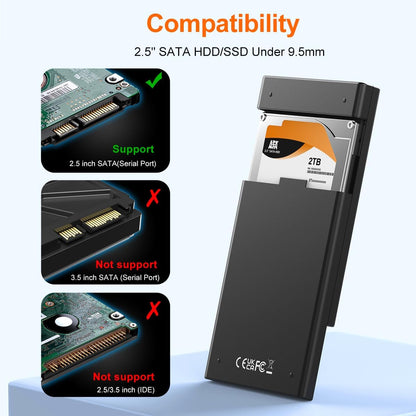 MAIWO 2.5” USB 3.0 SATA External SSD HDD Enclosure - Black