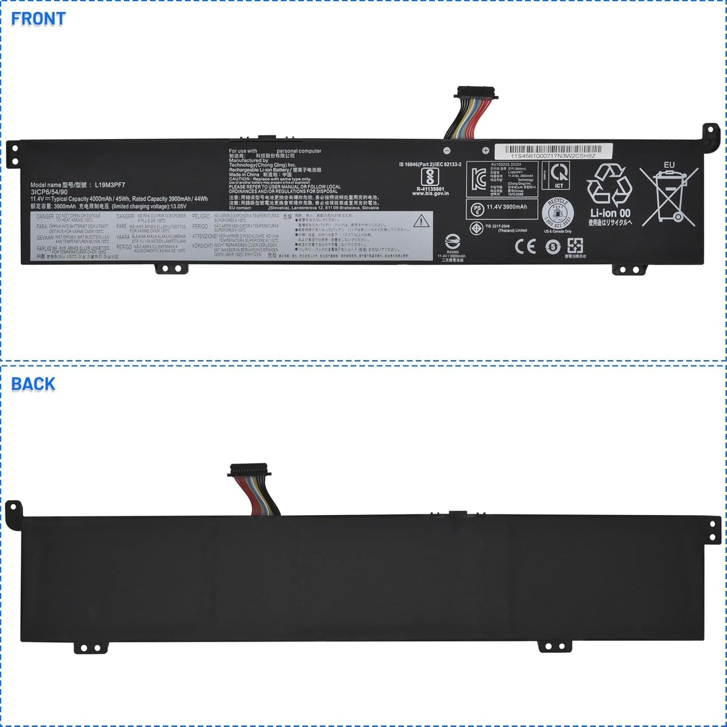 Lenovo L19D3PF4 OEM 45Whr 4000mAh 11.4V 3 Cell Laptop Battery