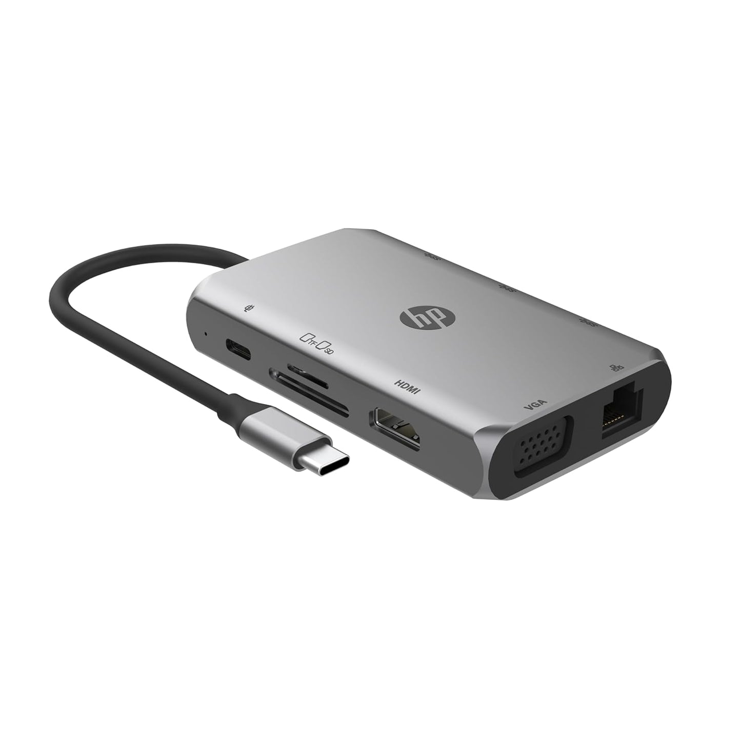 HP 9V565AA USB-C 9-in-1 Multiport Hub with HDMI Ethernet and Fast Charging - Silver