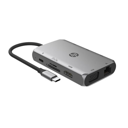 HP 9V565AA USB-C 9-in-1 Multiport Hub with HDMI Ethernet and Fast Charging - Silver