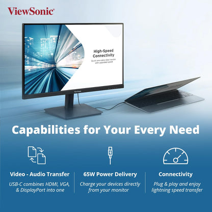 ViewSonic 24 Inch IPS FHD Professional Monitor USB Type-C and 2W Dual Speakers